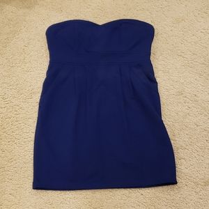 Blue Forever 21 Strapless Pleated Dress.  Lightly lined cups. Medium.  EUC OBO